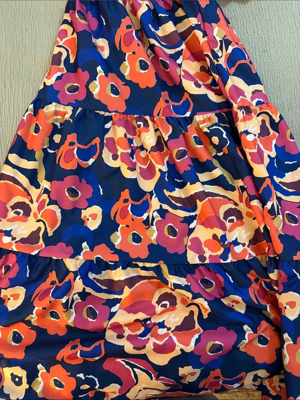 Smocked Bodice Maxi Dress in Navy with Pink & Orange Floral - Picture 5 of 9